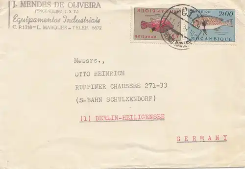 Mocambique 1952 letter from L. Marques to Berlin-Heildensee, Schulzendorf, fish