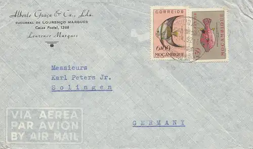 Mocambique 1952 letter from L. Marques to Solingen, Fische-fishes