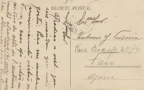 Mocambique 1914 post card Lourenco Marques, Observatoire to Faro