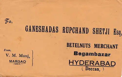 West India: 1936: letter to Hyderabad