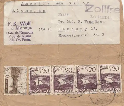 Mocambique Monapo/Niassa - Sample no value to Hambourg, front page, franchise de droits
