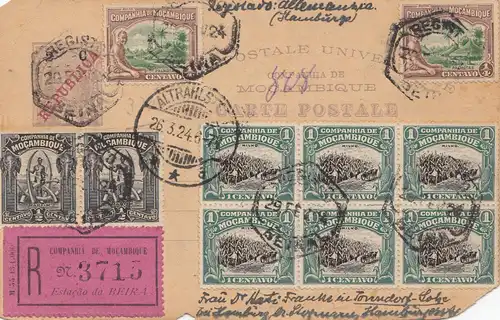 Mocambique 1924: post card registered to Hamburg-Tonndorf