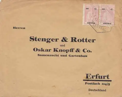 Angola: 1929 Loanda to Erfurt, horticole et élevage de semences