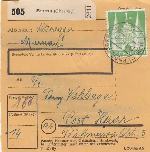 BiZone Paketkarte 1948: Murnau nach Post Haar