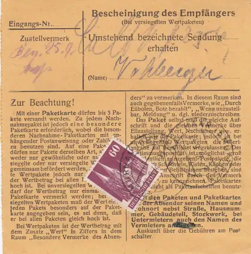 BiZone Paketkarte 1948: Murnau nach Post Haar