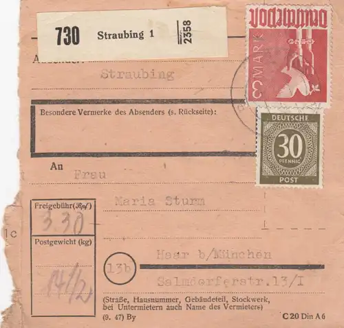 Paketkarte: Straubing nach Haar