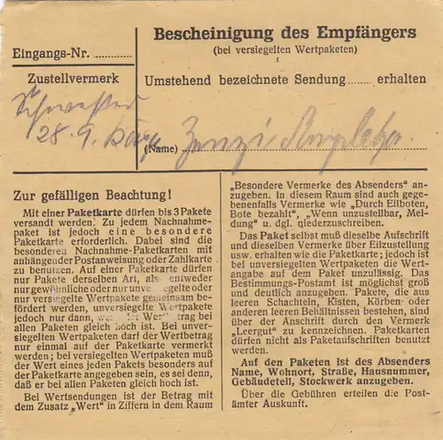 BiZone Carte de paquet 1948: Parce que la ville a été construite selon Putzbrunn, valeur 200 FF