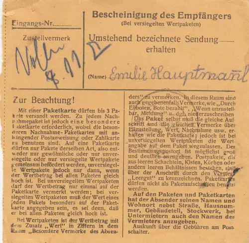 BiZone Carte de paquet 1948: Freising selon les cheveux, valeur 200 FF