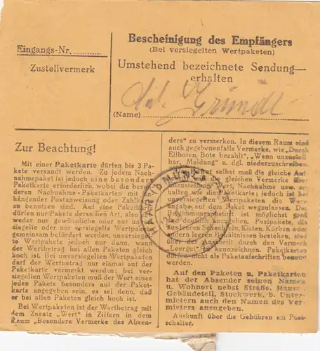 Carte de paquet BiZone 1948: pieds par cheveux, centre de soins, baronesse