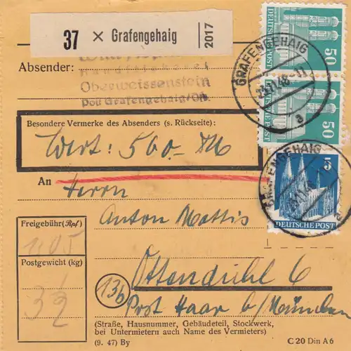 Carte de paquet BiZone 1948: Chapeau de comte par cheveux, Carte