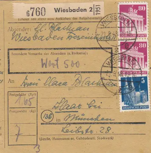 Carte de paquet BiZone 1948: Wiesbaden par cheveux, carte de valeur