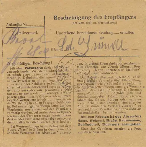 BiZone Paketkarte 1948: Wiesbaden nach Haar, Wertkarte
