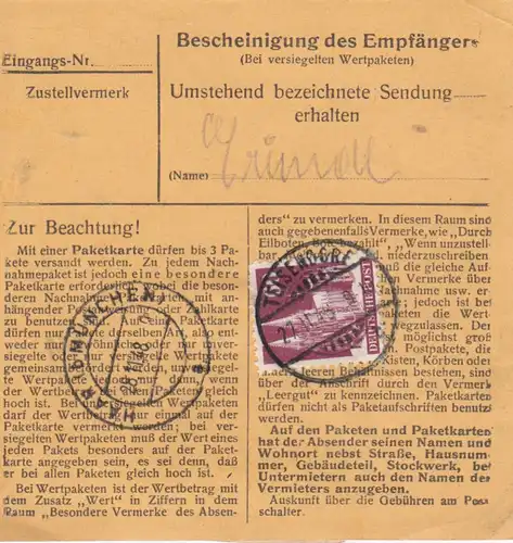 Carte de paquet BiZone 1948: Teisendorf vers Eglfing, Eilbote, Carte
