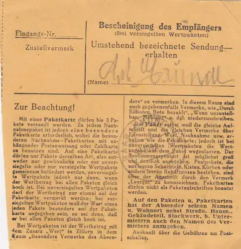 Carte de paquet BiZone 1948: Straubing par cheveux, établissement de soins infirmiers