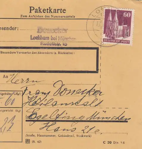 BiZone Paketkarte 1948: Lochham nach Heilanstalt Haar