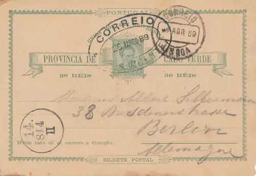 Capo Verde: 1889: post card to Berlin