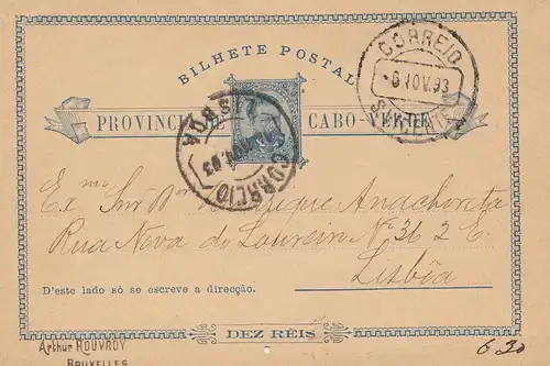 Cap-Vert: 1893: post card to Lisboa