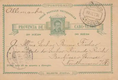 Cap-Vert: 1894: post card St. Vicente to Nordhausen