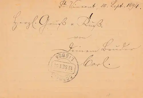 Cap-Vert: 1894: post card St. Vicente to Nordhausen