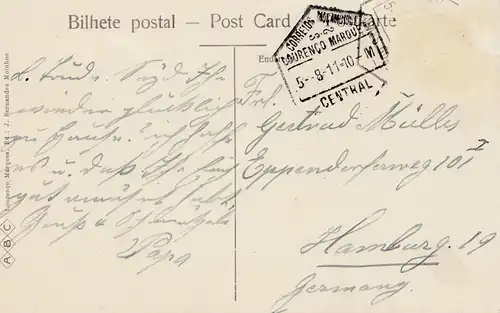 Mocambique 1911: post card Lourenco Marques to Hamburg