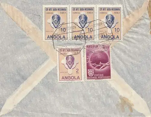 Angola: 1953: air mail Nova Lissaboa to Braunschweig, lion, plane