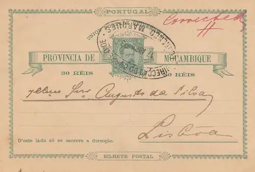 Mocambique 1894: post card to Lisboa