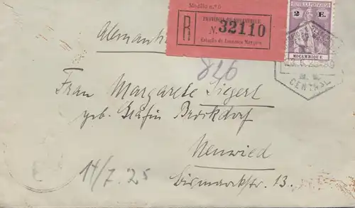 Mocambique 1925: Registered Lourenco Marques to Neuwied