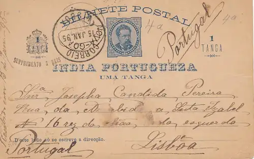 India occidentale: 1895: post card to Lisboa