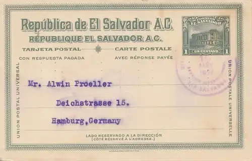 El Salvador 1924 post card Banco Occidential to Hamburg