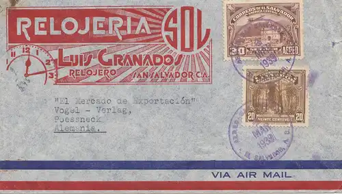 El Salvador 1939 air mail to Pößneck