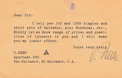 El Salvador postcard to Buffalo USA