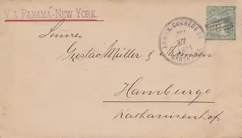 El Salvador 1896: letter via Panama - New York from Santa Ana to Hambourg