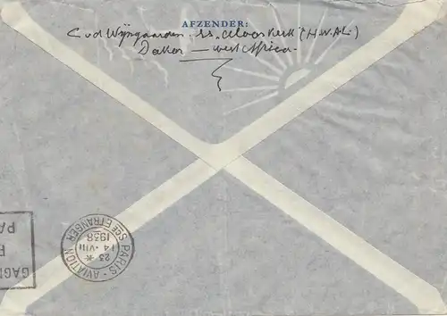 Sénégal: air mail 1938 Dakar to Gravenhage/Holland