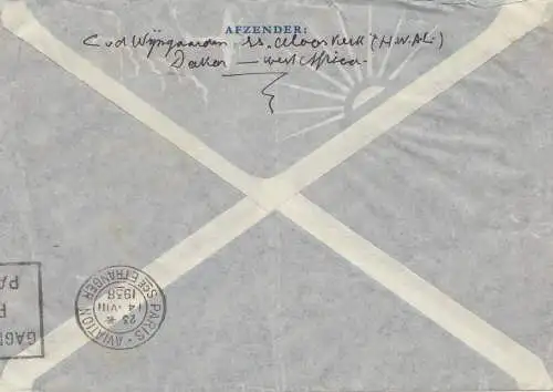 Sénégal: air mail 1938 Dakar to Gravenhage/Holland