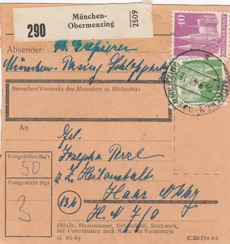 Carte de paquet BiZone 1948: Pasing Obermerzing après les cheveux, établissement de soins