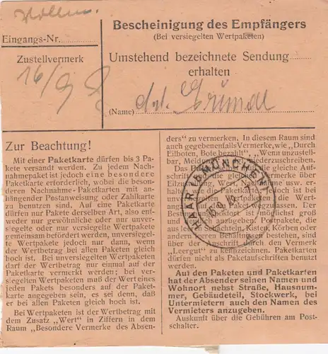 Carte de paquet BiZone 1948: Pasing Obermerzing après les cheveux, établissement de soins