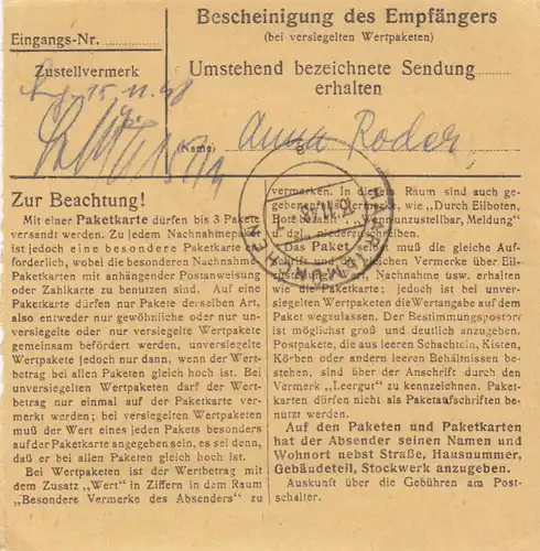 Carte de paquet BiZone 1948: Tutzing par cheveux, carte de valeur