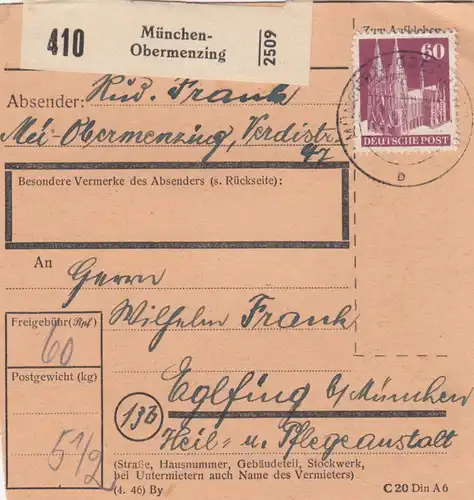 Carte de paquet BiZone: Obermenzing a Eglfing, établissement de soins infirmiers