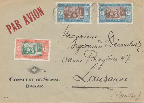 Sénégal: 1930: air mail consulat de Suisse to Lausanne