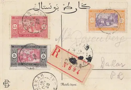 Sénégal: 1928: registered Dakar, post card Khair Eddin, capitan pacha, d' Alger