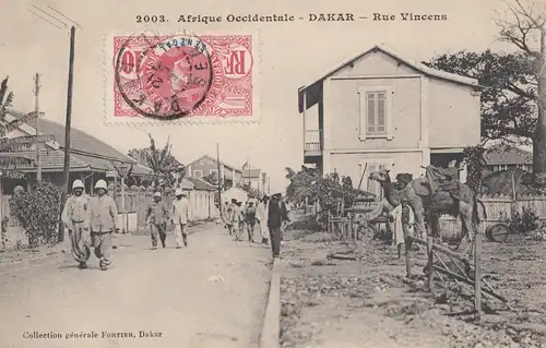 Sénégal: 1908: post card Dakar, rue Vincena to Paris