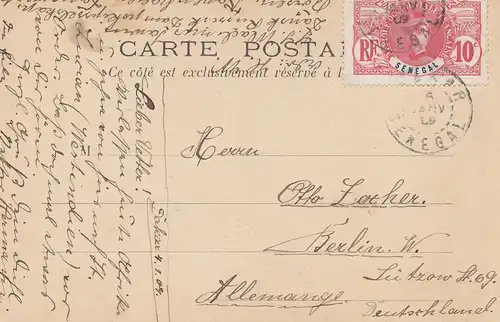Sénégal: 1909: Dakar post-card La Lutte to Berlin