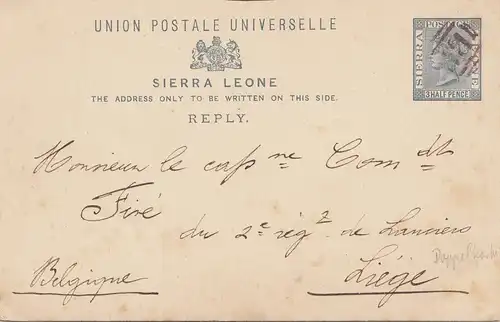 Sierra Leone: Reply Post card to Liege/Belgium