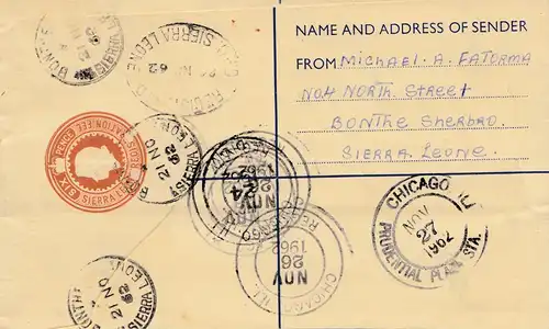 Sierra Leone: 1962: Registered Bonthe to Chicago / USA