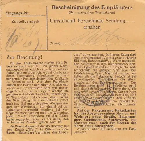 Carte de paquet BiZone 1948: Schwarzhofen sur Nabburg après Haar