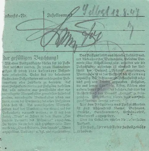 Carte de paquet 1947: Mannheim vers Jenbach, formulaire rare