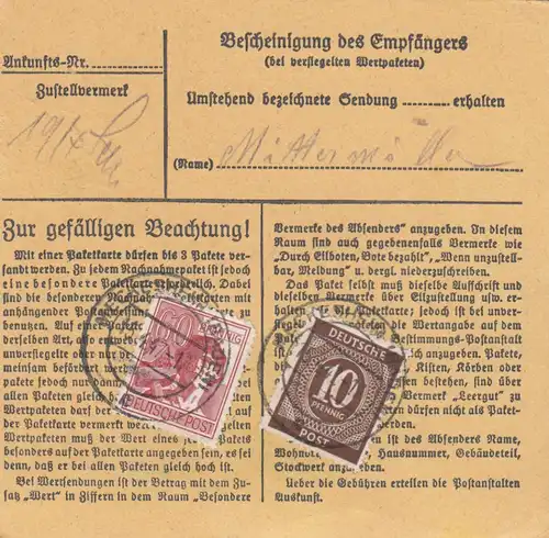 Carte de paquet 1947: Meckesheim vers Willing, Auto-booker, Gebr. Kirsch