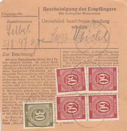Carte de paquet 1948: Birnbach vers Feilnberg