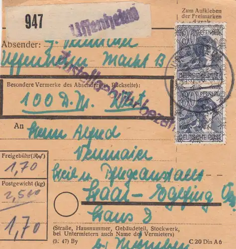 Carte de paquet BiZone 1948: Uffennheim après les cheveux, établissement de soins, carte de valeur