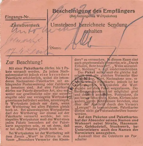 Carte de paquet 1948: Heidelberg sur la pierre arrière après les cheveux